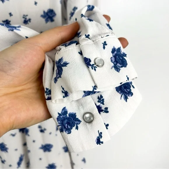 Sézane Aurora Mini Dress in Roses Bleues Floral Long Sleeve Prairie - Picture 7 of 15